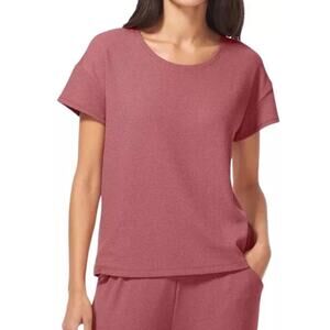 TOMMY JOHN Womens Waffle Knit Short Sleeve Tee Deco Rose Size Large